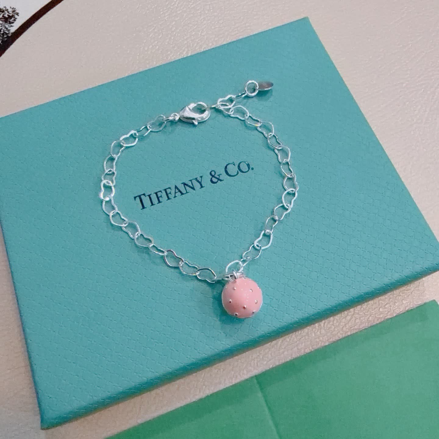 Tiffany & Co. Silver Pink Bead Charm Bracelet